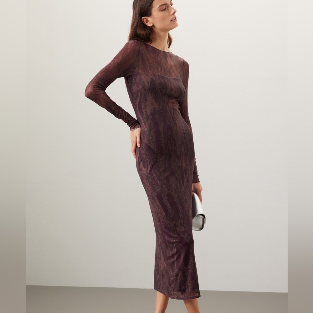 Louna size M Long Sleeve sheer Dress in Deep Purple
